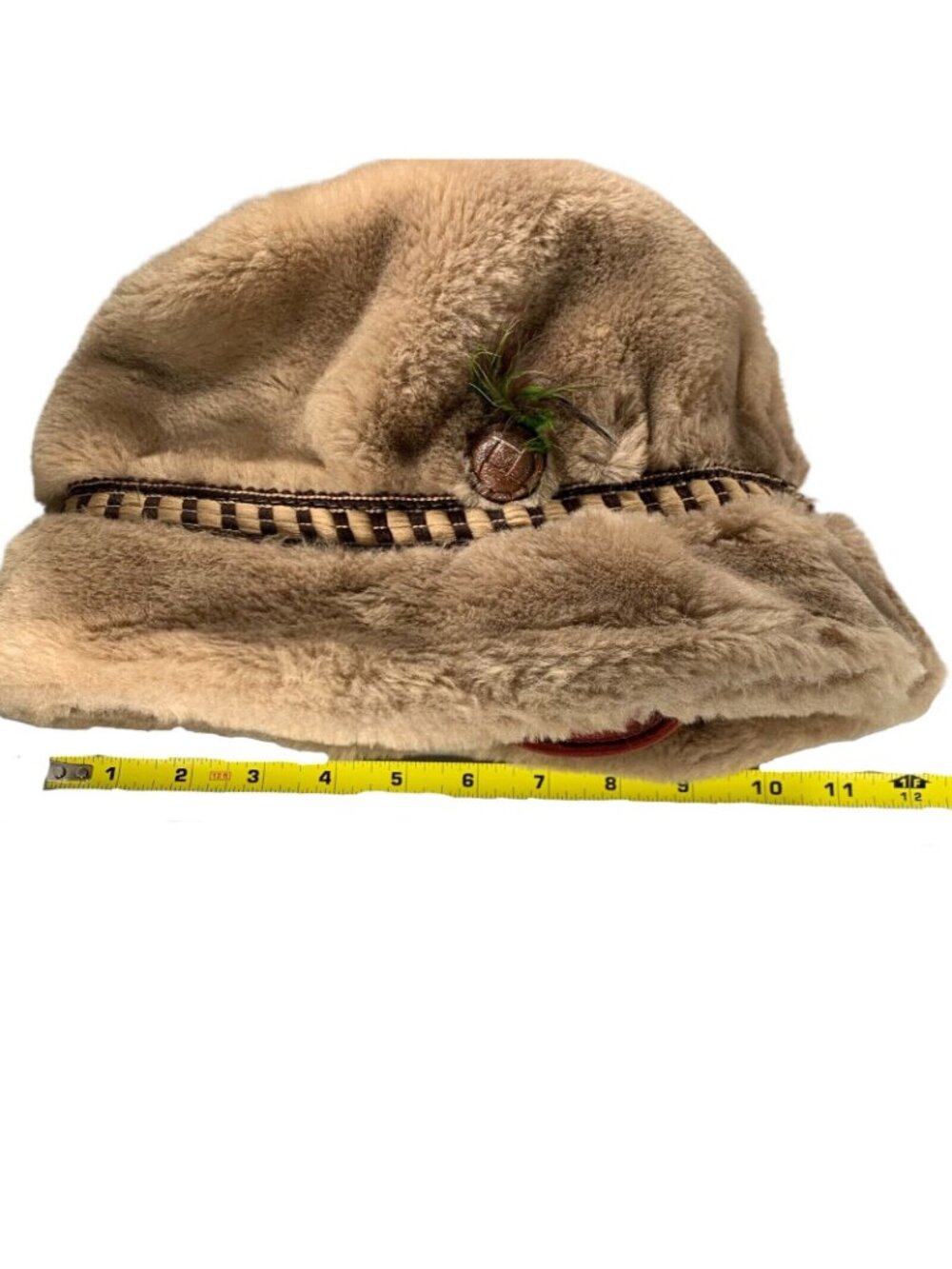 Vtg Stetson Faux Fur Fedora Winter Hat Russian Style Feather Banded Tan Brown - Picture 9 of 12